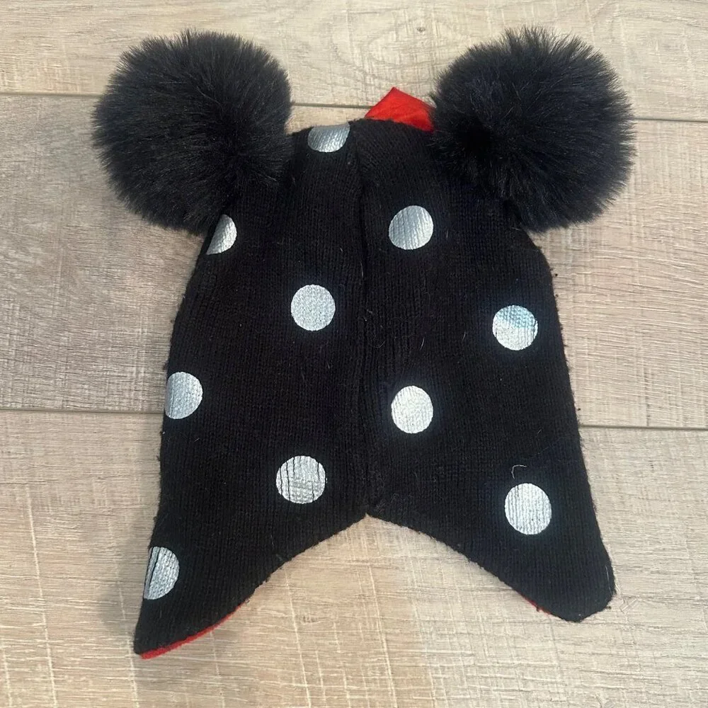 DISNEY YOUTH WINTER HAT TOBOGGIN MINNIE MOUSE WHITE POLKA DOTS